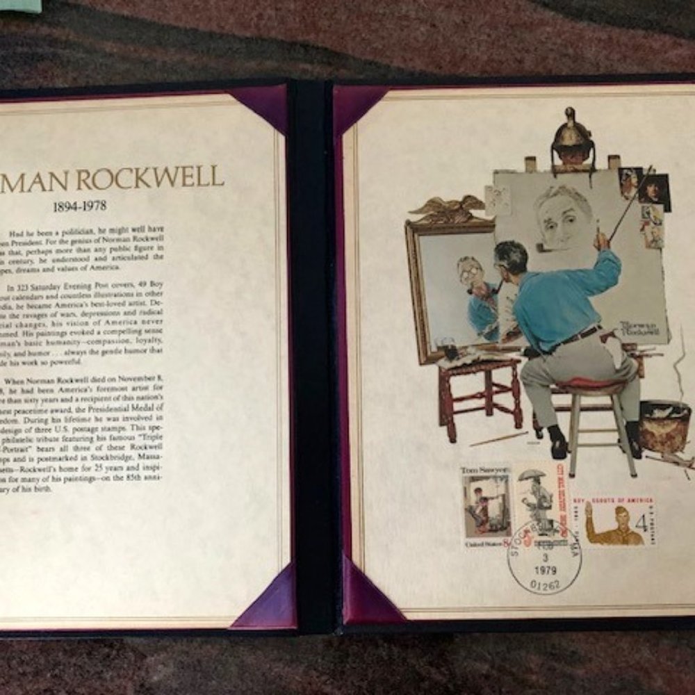 Vintage 1979 Norman Rockwell USPS Commemortive Stamp Portfolio